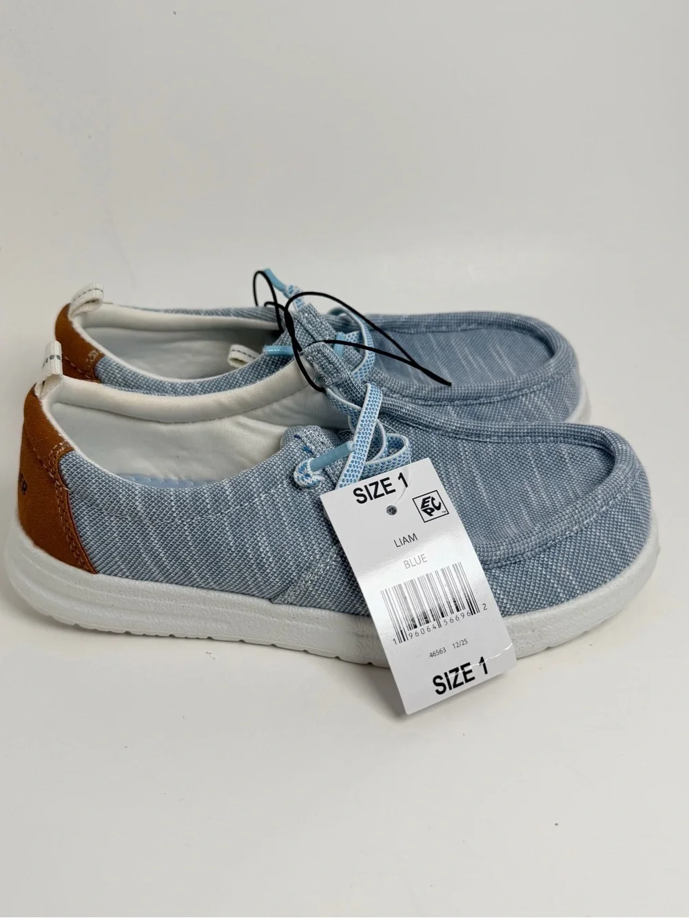 Eddie Bauer Kids Light Blue Slip-On Moccasins with Brown Heel Patch